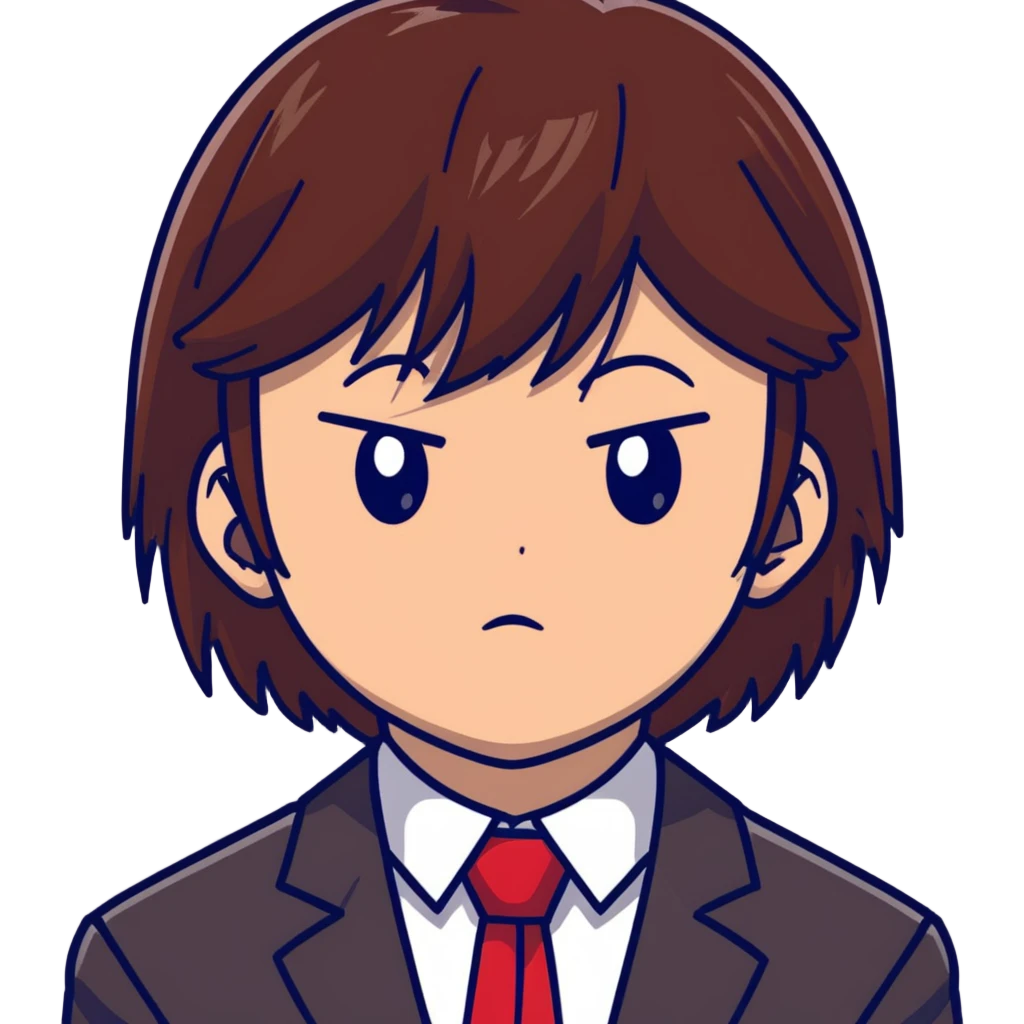 Kiyotaka Ayanokoji from Classroom of the Elite, calm emotionless eyes, medium-length straight brown hair with bangs, serious neutral expression, school uniform with red blazer and tie, face close-up emoji