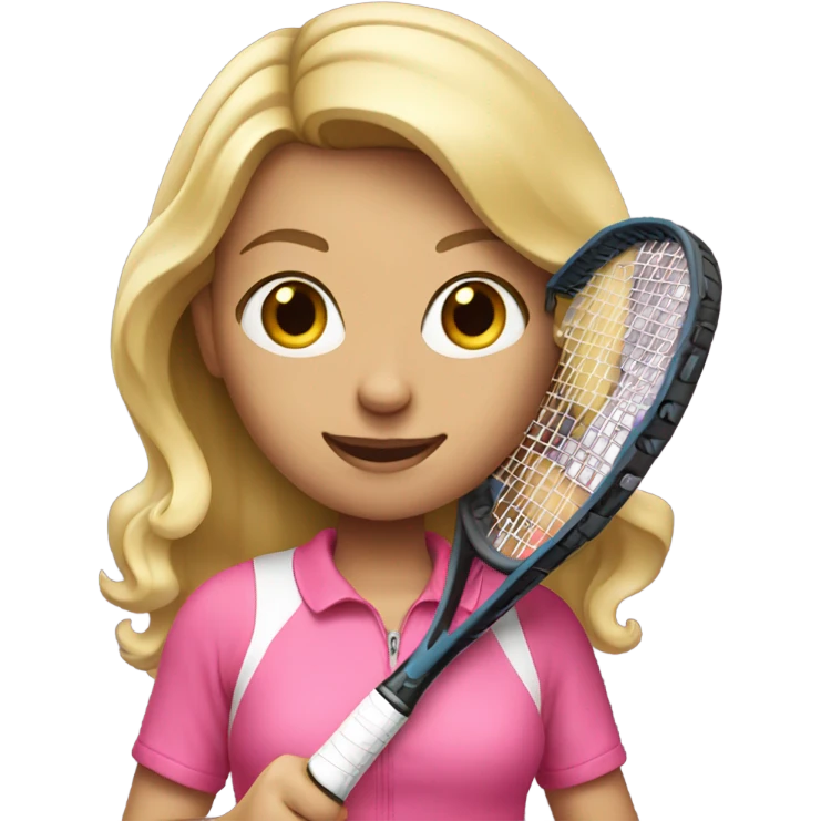 Blonde Girl with tennis racket wearing pink emoji