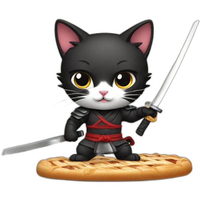Ninja cat cuts pastry with  katana emoji