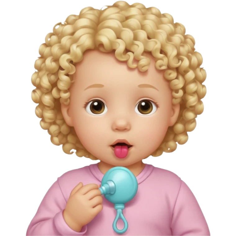 Blonde curly-haired baby, pacifier in mouth emoji