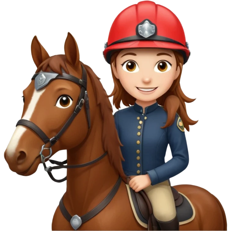 brown haired girl on a cheatnut hporse smiling' emoji