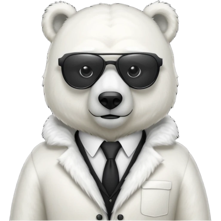 Make a humanoid polar bear with a secret agent outfit and dark black glasses emoji