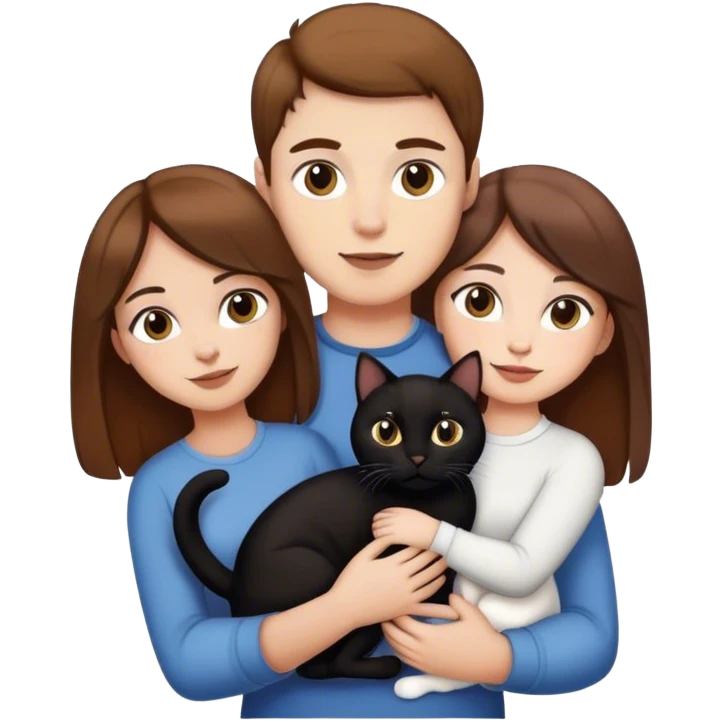 brown hair white couple holding a black and a white cat emoji
