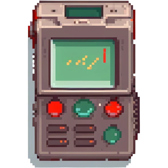 Pixel art emoji, retro pager device with red blinking alert, emoji