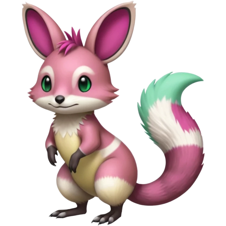 Green-Magenta-gradients Minccino-Emolga-Numbat-Sergal-fusion-hybrid-animal-creature, full body emoji