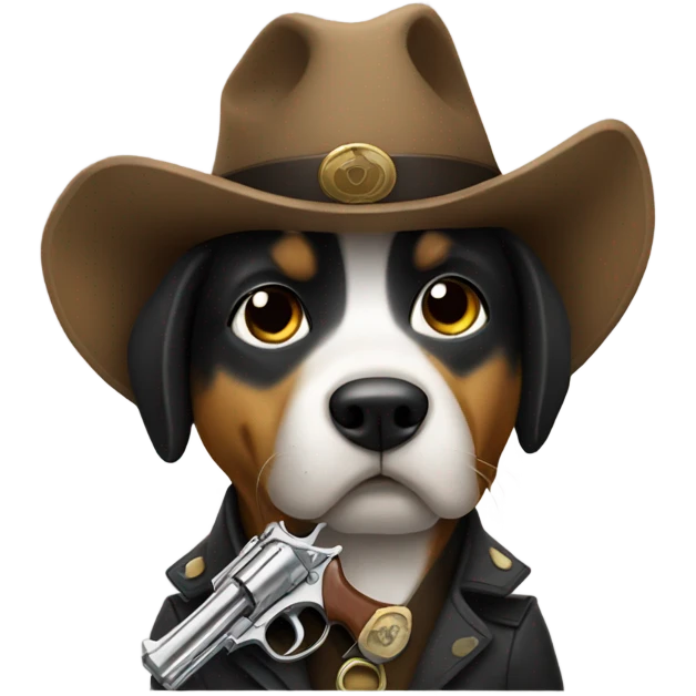 Dog holding a revolver emoji