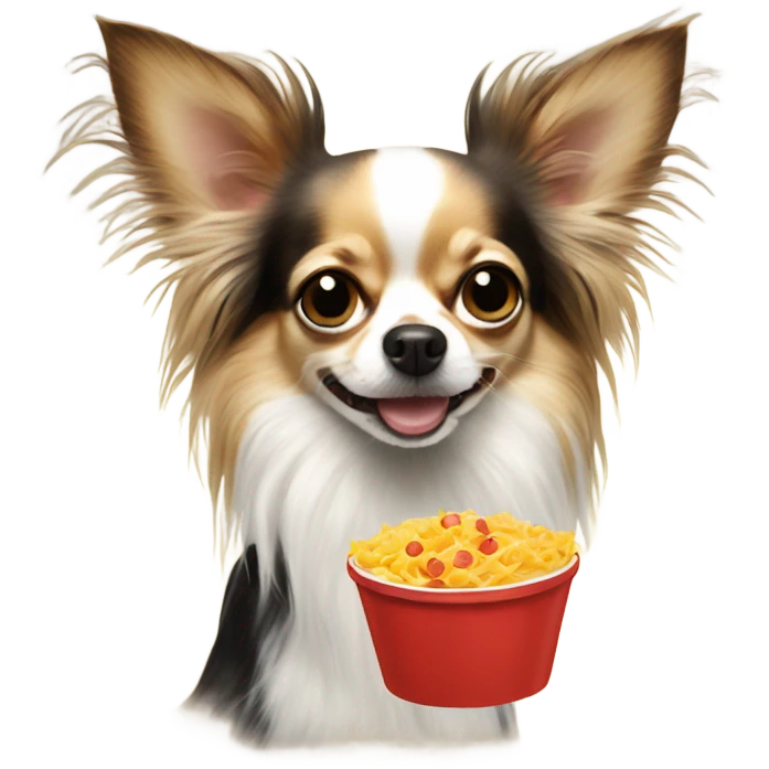 Long haired chihuahua eating ppl food emoji