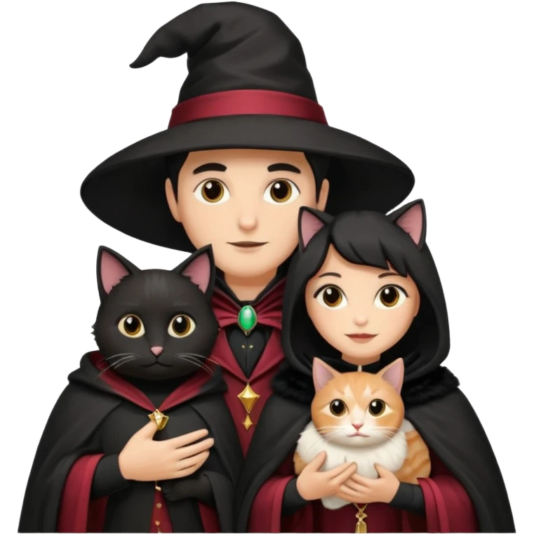 magician couple and their pet cat emoji