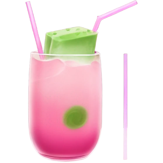 Matcha and pink drink in rounded glass with ice and glass straw that folds towards you emoji