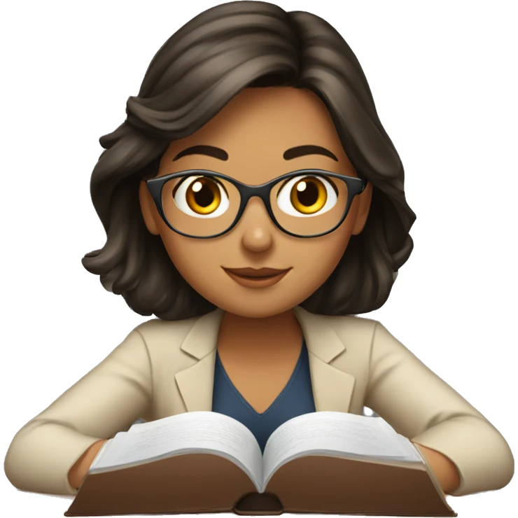 Pretty brunette woman studying emoji