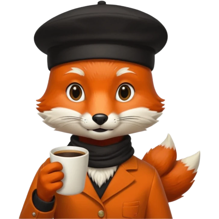 Fox in beret holding coffee cup emoji