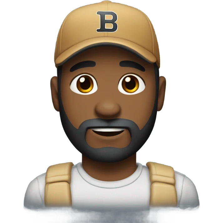 Man wearing baseball cap with a beard holding a black mouth cur dog emoji