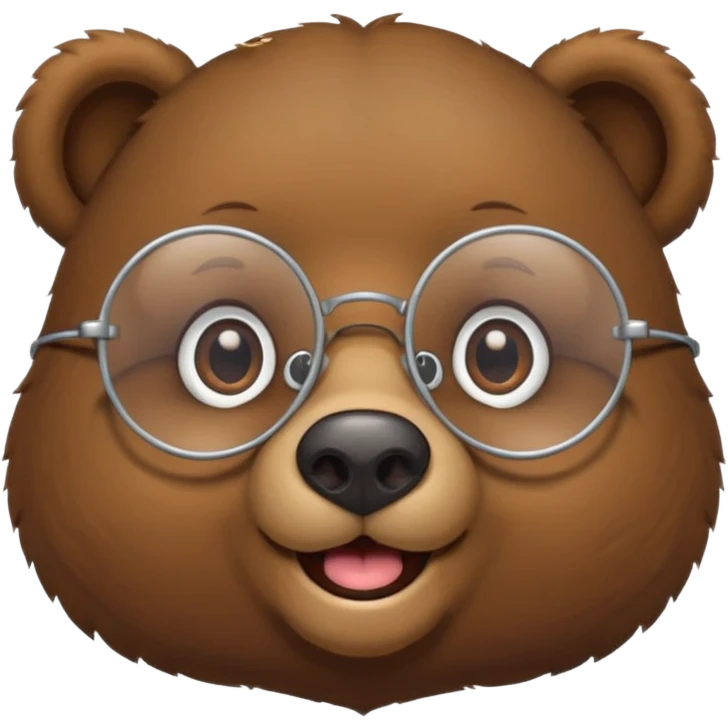 안경을 쓰고 웃고 있는 곰A cute, happy bear wearing round wire-rimmed glasses, with a small mole near the corner of its mouth emoji
