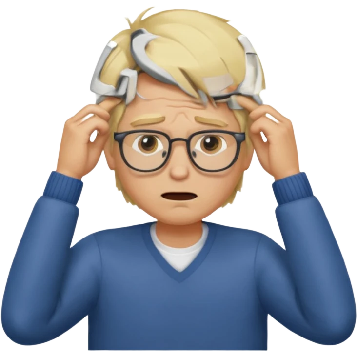 Man pulling hair out with glasses and blonde emoji