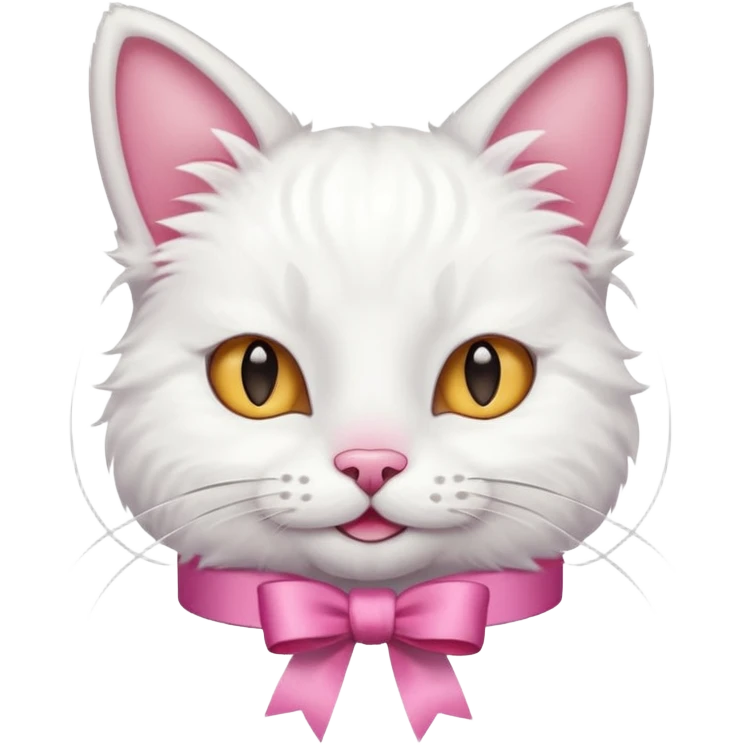 Head of a white cat, smiling, with a loose ribbon on top of its head
 emoji