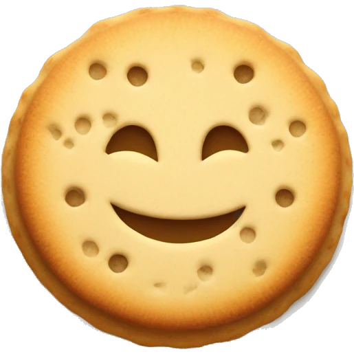 one round biscuit with tiny holes and a smile happy face emoji