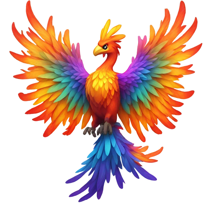 Colorful phoenix with wings outstretched with fire around it emoji
