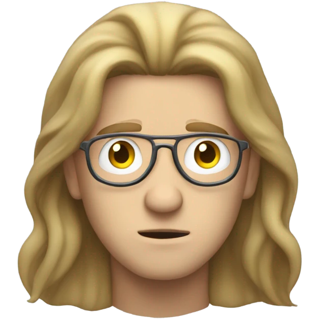 white dude long hair looking at clock emoji