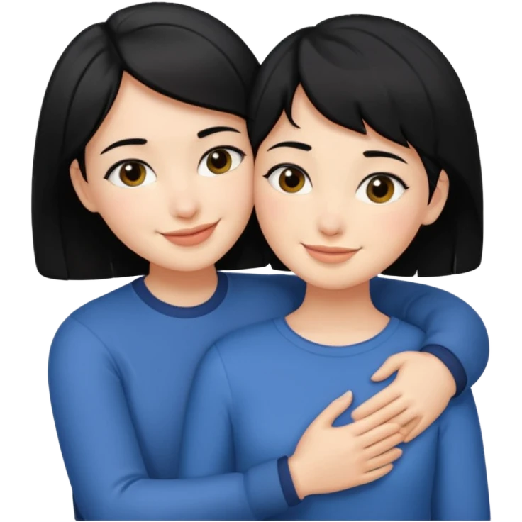 Girl with short black hair and her partner with black hair hugging emoji
