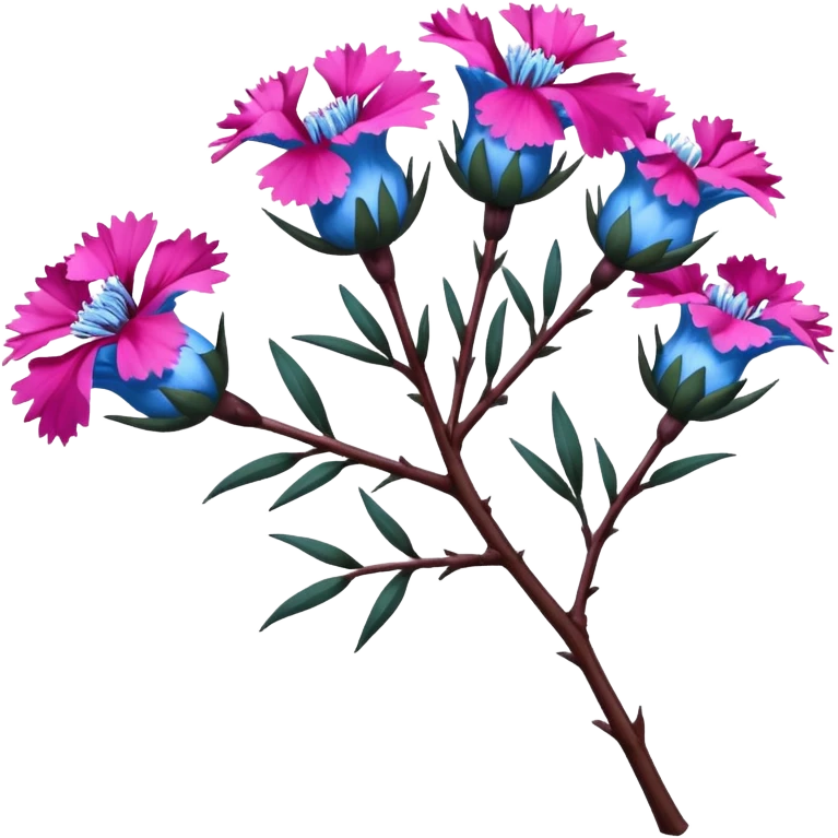 Blue tree branch twig with flowers Dianthus emoji