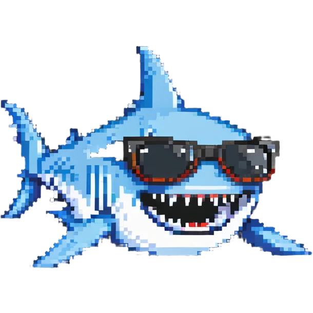 shark with white teeth wearing black sunglasses emoji