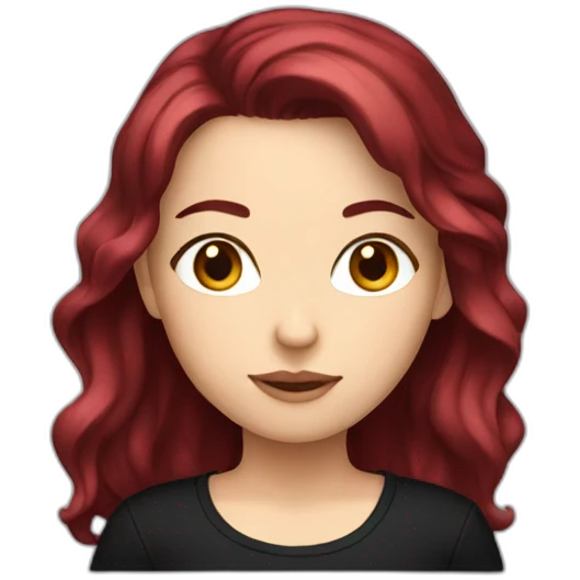 a white girl with burgundy hair in a black T-shirt emoji
