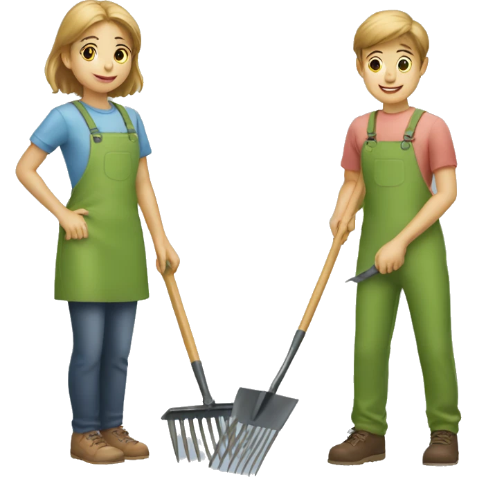 Boy and girl pulling a garden rake emoji