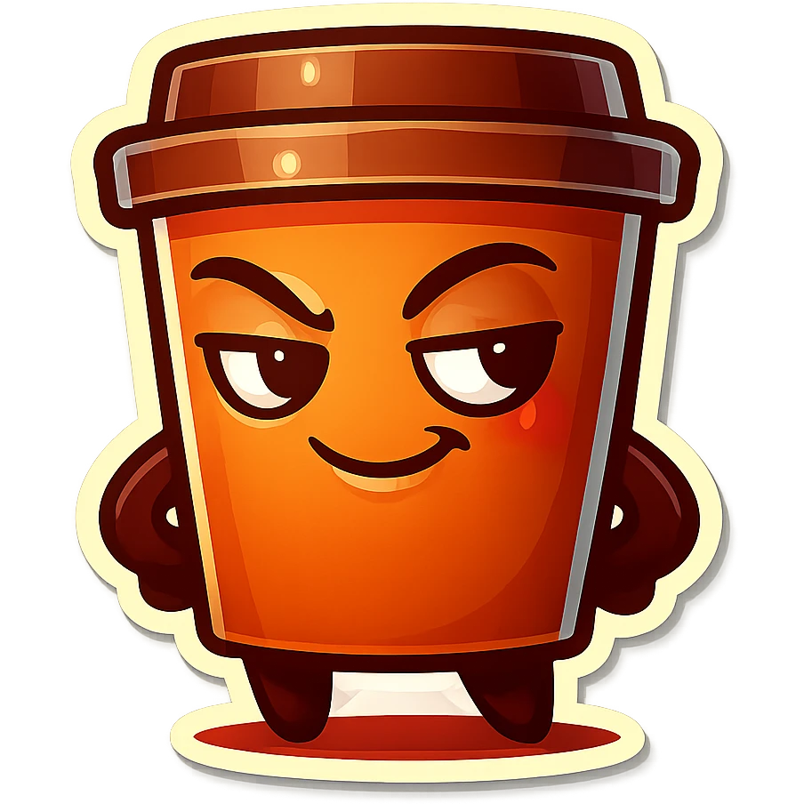 Tall coffee cup, dramatic, naughty flirty, smirking emoji