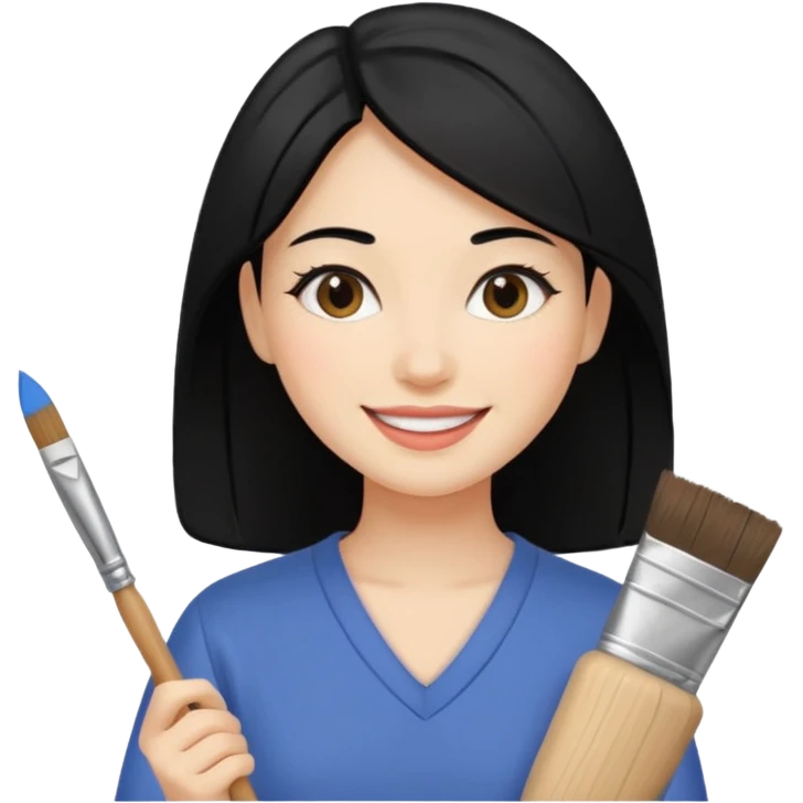 Painting Hold. Women painting smilling  black hair emoji