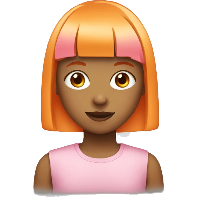 girl with orange straight hair and bangs wearing pink emoji
