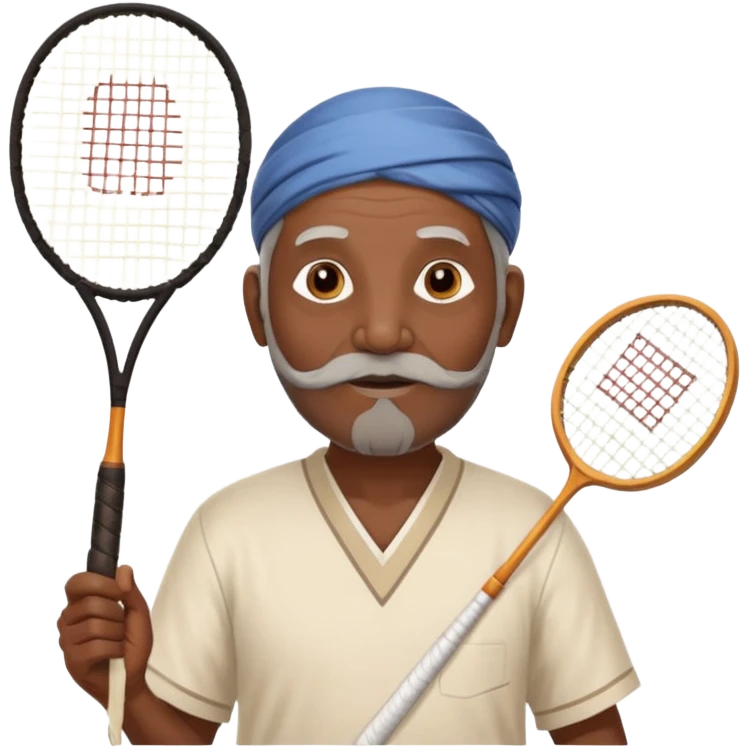 ancient guru india old black man with 1 badminton racket emoji