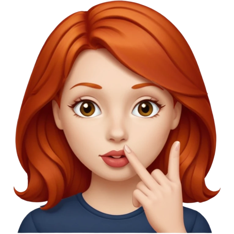señora pelirroja con un dedo en la boca coqueto  emoji