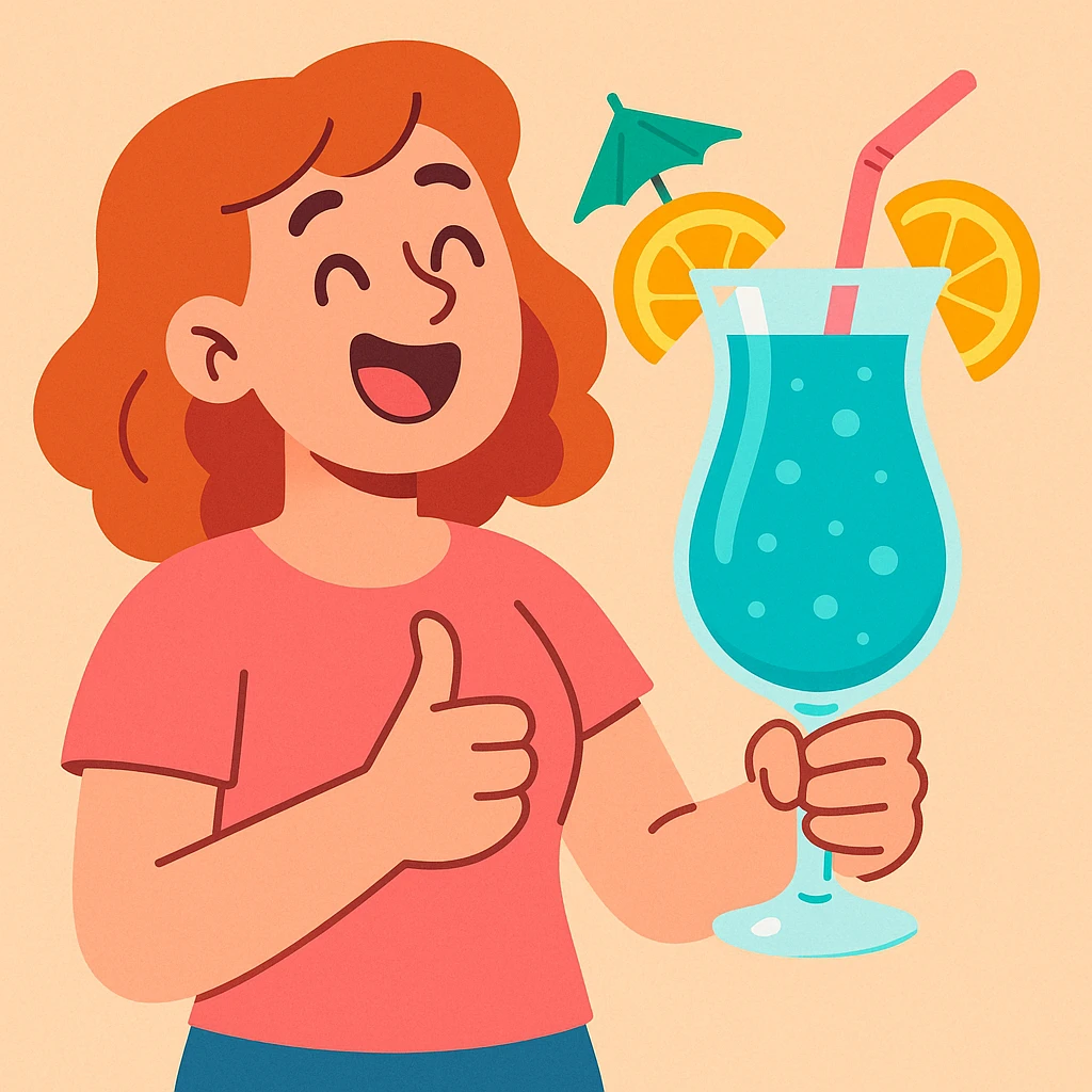 blue curaçao tropical cocktail in a hurricane glass, flat vector illustration emoji