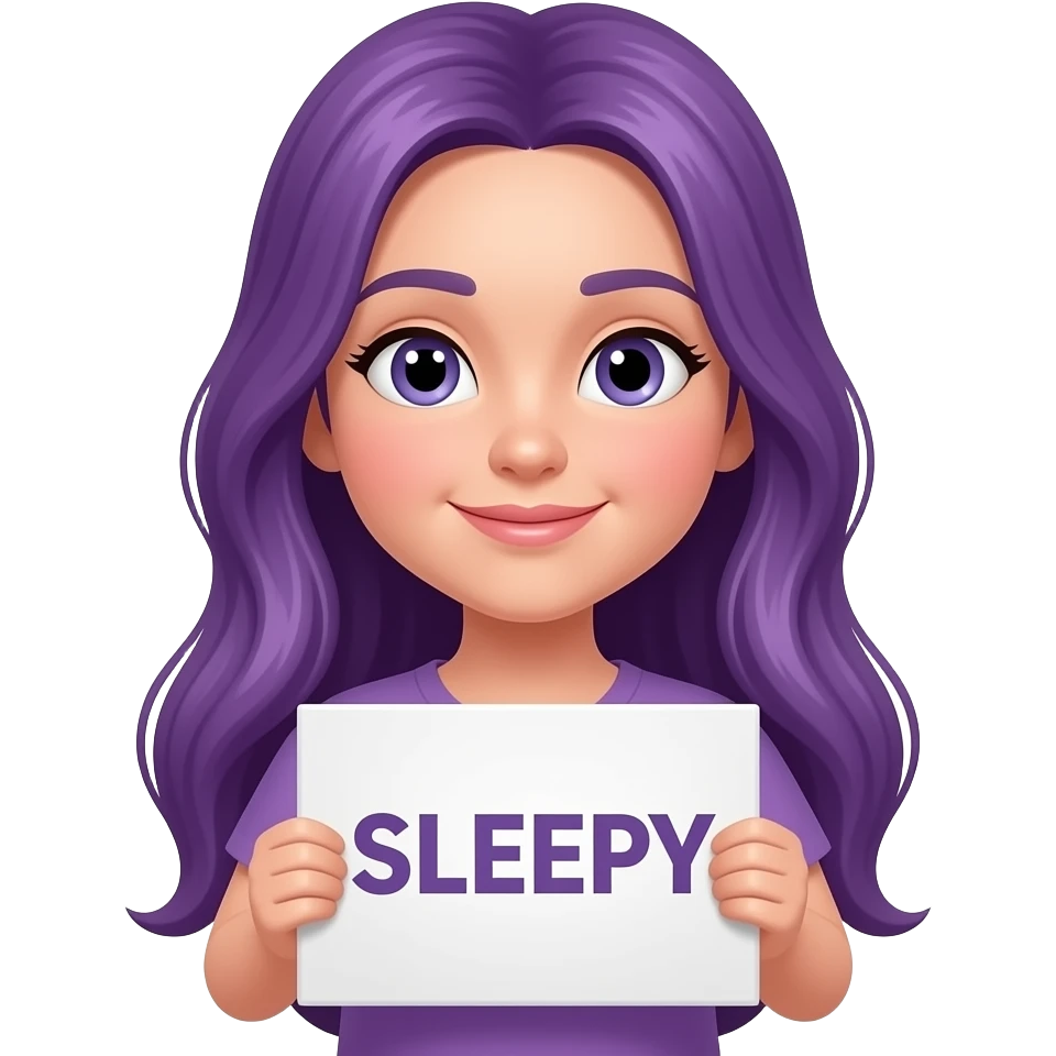 girl with long purple hair with a SLEEPY sign emoji