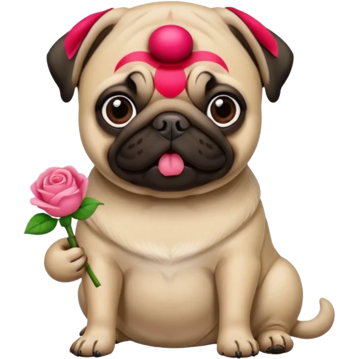 Pug com laço Rosa comendo ração emoji