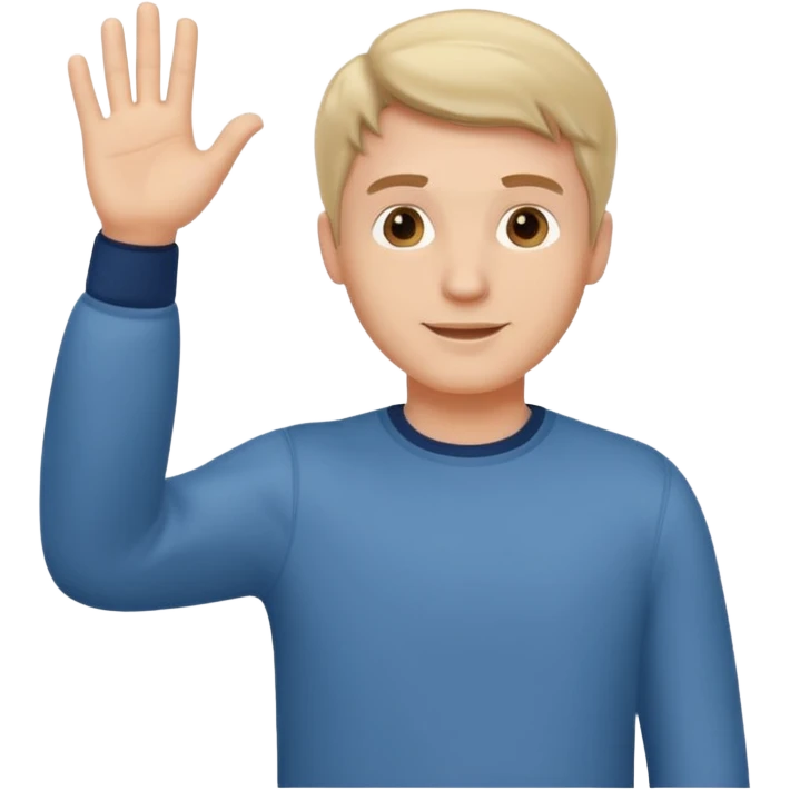 A white man in casual clothes stands and waves his hand in greeting. emoji
