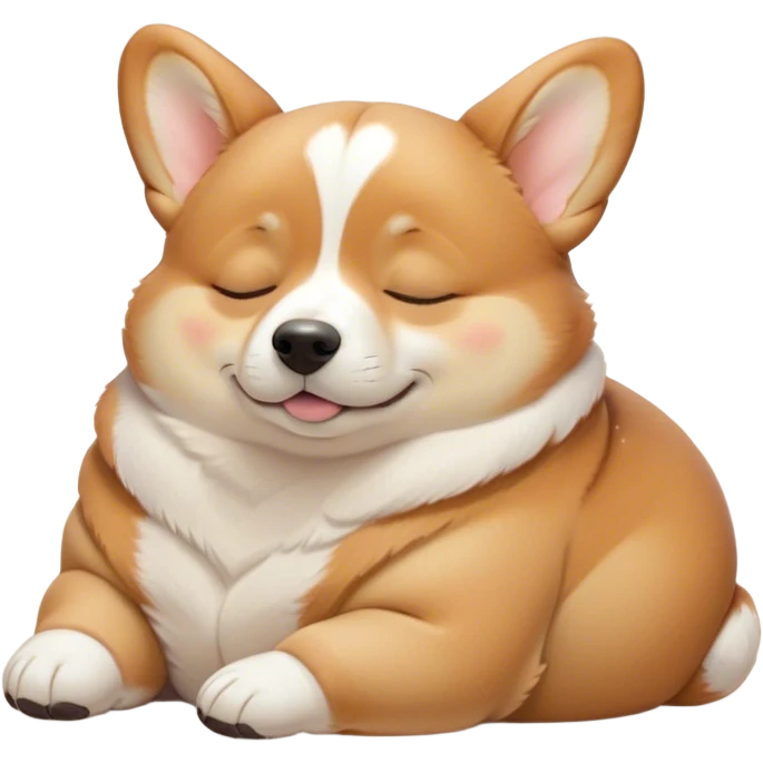 Cinematic Chubby Sleeping Corgi Portrait Emoji, Chubby and serene, with a round, adorable build, a smooth fawn coat accented by white patches, and those signature short legs, eyes gently closed in peaceful slumber, Simplified yet irresistibly endearing features, highly detailed, glowing with a gentle, dreamy glow, high shine, relaxed and content, stylized with a touch of whimsy, bright and heartwarming, soft glowing outline, capturing the essence of a blissfully sleepy herder, so comically serene it feels like it could roll out of the screen and snore with adorable charm! emoji