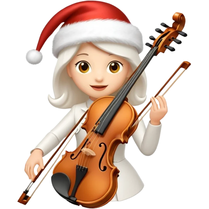 A sleek, elegant, pure white animated violin emoji wearing a festive New Year hat on top, sparkling details, soft glow, premium cartoon style, high resolution, 3D-like shading, cheerful and cute, perfect for Telegram sticker or emoji, minimalistic background emoji
