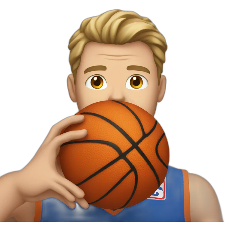 White man in a basketball jersey holding a basketball emoji