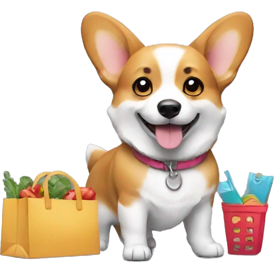 corgi dog with shopping emoji