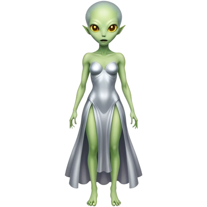 alien woman light green skin in silver dress Yellow eyes, full body  emoji