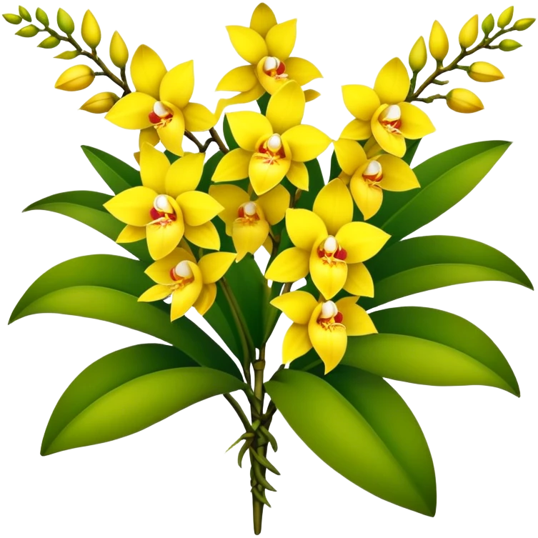 big bouquet yellow Dendrobium Orchid flower, stem, leaf emoji