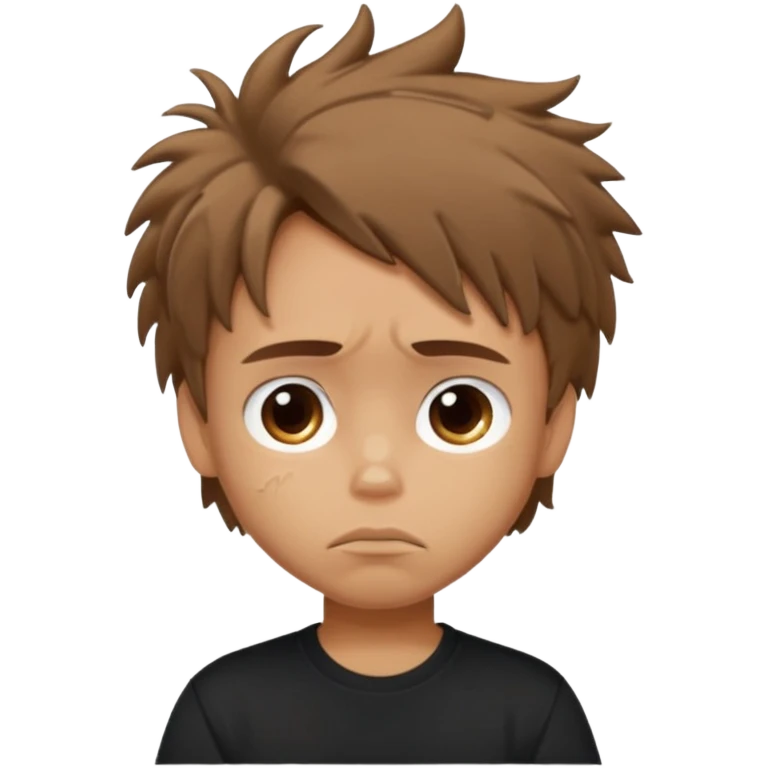 generate a pretty tan bratz boy with brown messy hair looking sad. Wearing a black tshirt emoji