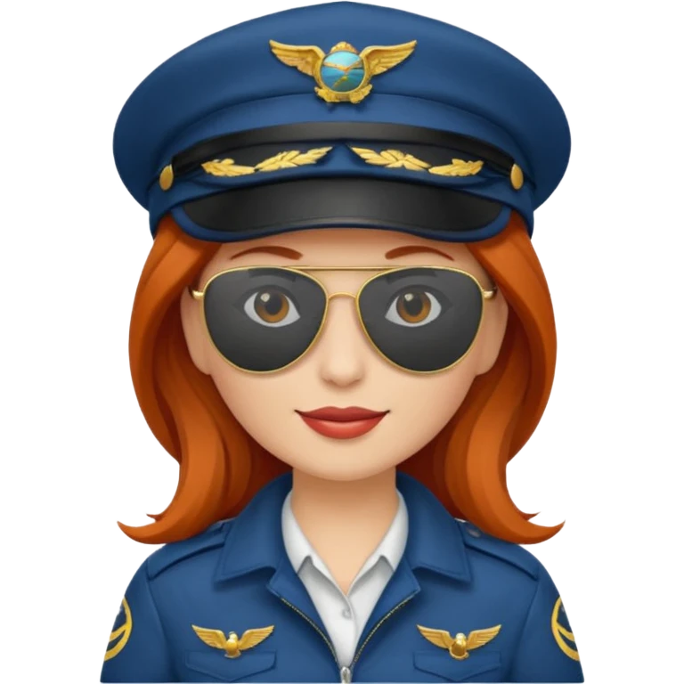 pilote d'avion femme rousse avec sunglasses et chapeau de pilote emoji