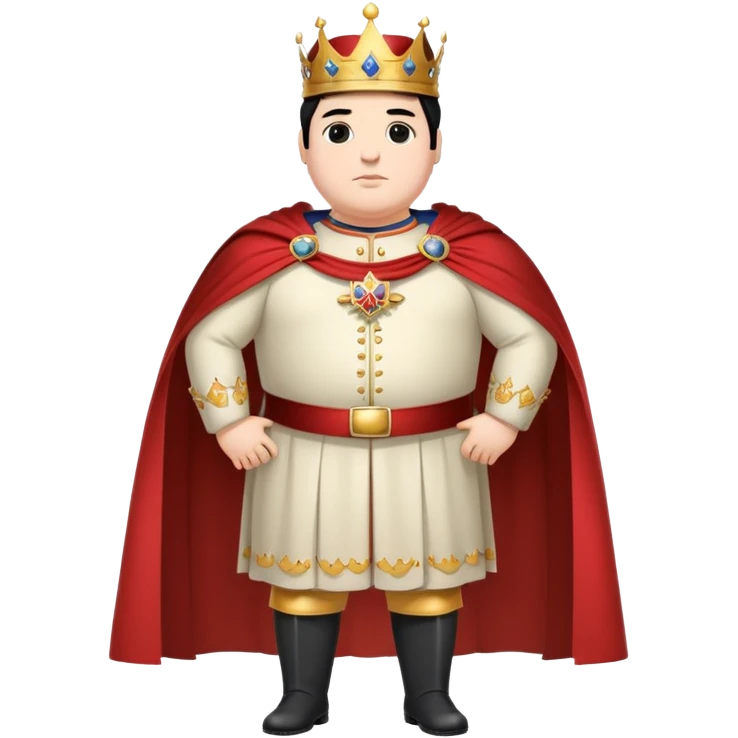Full body of tall, chubby Francisco I with black hair, royal king standing in royal attire with crown and cape, elongated figure emoji