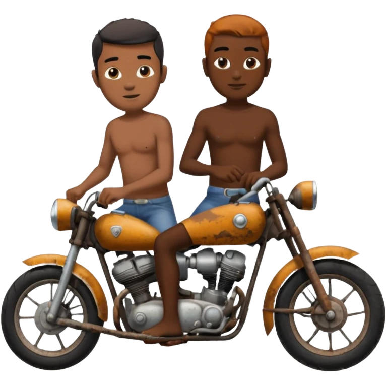 Black big men without shirt riding an old small motorcycle emoji