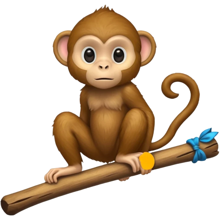 cute monkey perched on a tilted stick emoji