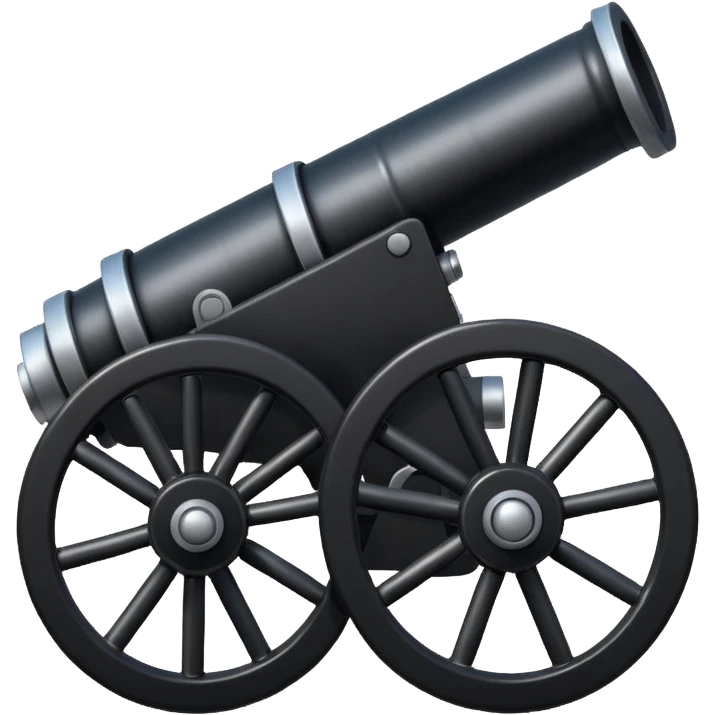 A black shiny cannon at a 3/4 degree emoji