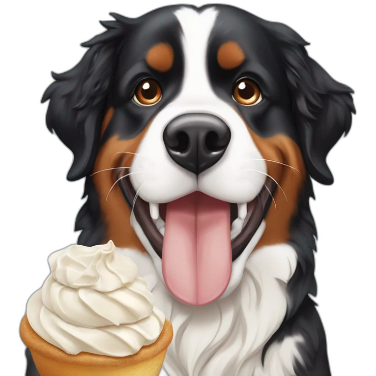 Bernese mountain dog eating meringue and double cream emoji
