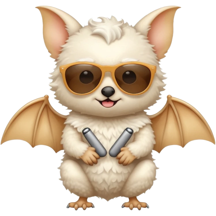 cute white bat with sunglasses, full body emoji